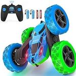 Remote Control Cars for Kids, Stunt RC Cars with 4WD Double-Sided Driving 360° Flips Rotating, Remote Car Toys for Boys Christmas Birthday Gifts - Blue&Green