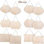 YRONTY 12Pcs Small Unfinished Wood Boards, 6 Shapes of Blank Wood Signs Wood Plaques with Hanging Ropes for DIY Crafts, Painting, and Christmas Home Decorations