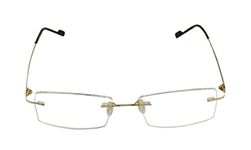 Krishna Optical Eyeglass Specs Titanium Rimless For Unisex Zero Power/Power Lens for Eye Protection | Medium Size Gold (Rectangular)(Frame with Blue Cut Lens)