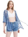 Anna-Kaci Women's Floral Sheer Lace Cover up Loose Kimono Cardigan Capes, Blau, One Size