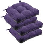 downluxe Indoor Chair Cushions for Dining Chairs, Tufted Overstuffed Textured Memory Foam Kitchen Chair Pads with Ties and Non-Slip Backing, 15.5" x 15.5" x 4", Purple, 4 Pack