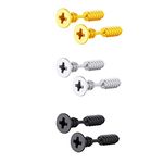 Screw Stud Earrings Men Women Stainless Steel Pierced Tunnel Earring Set Punk Style Jewelry 3 Pairs 3 Colors