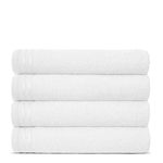 Lions Bath Towels - Set of 4 Bathroom Large Bath Sheets, 100% Luxury Cotton, 500 GSM 75X135CM, Highly Absorbent and Quick Dry Extra Large Bath Towel, Bathroom Accessory Set, White