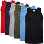 Mens Fitted 100% Cotton Vests Pack of 6 (Extra Large, Assorted Colours)