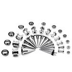 TBOSEN 36PCS Ear Gauge Stretching Kit Stainless Steel Double Flare Alloy Tapers 2 In 1 Plugs Set Eyelet 14G-00G