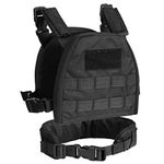 Kids Molle Airsoft Paintball Combat Vest with Waist Belt Outdoor Training (Color : VE-47-Black, Size : XS)