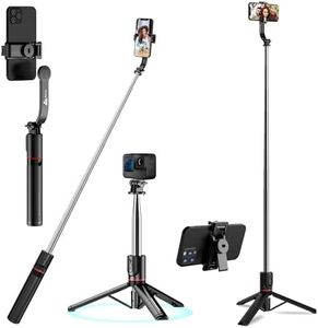 WeCool S6 Reinforced Bluetooth Selfie Stick with Tripod Stand, 45inc/ 130cm Long Selfie Stick with 6-Section Stable Base, Detachable Mobile Holder, Compatible with Mobile/GoPro for Video & Photoshoot