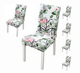 House of Quirk Polyester Floral Elastic Stretch Removable Washable Short Dining Floral Chair Cover (Leaf Pink) - 6 Chair Cover, 40-50cm