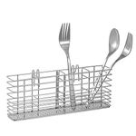 SANNO Utensil Silverware Holder Organizer Hanging Cutlery Organizer Spoon Drying Rack Basket Holder, 4 Divided Compartments Silverware Organizer, Stainless Steel