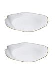 Serene Spaces Living Set of 2 Large Free-Form Edge Glazed Ceramic Plate- Dinnerware for Vintage Weddings, Events, Measures 12" Diameter and 1.5" Tall