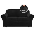 H.VERSAILTEX Real Velvet Plush 3 Piece Stretch Sofa Covers Couch Covers for 2 Cushion Couch Loveseat Covers Width Up to 72 Inch Feature Thick Soft Stay in Place (Medium Sofa, Black)