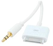 Stereo AUX 3.5mm Input to 30-Pin Male Dock Connector Cable Adapter (White)