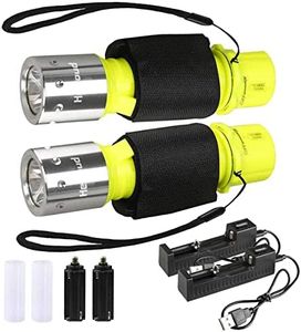 HECLOUD Diving Flashlight with Rechargeable Power Scuba Dive Light IPX8 Waterproof Underwater Flashlight Snorkeling Diving LED High Lumens Torch, 3 Modes with Charger for Underwater Sports(2Pack)