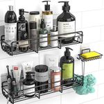 MOFOROCO 3-Pack Shower Caddy Basket Shelf with Soap Holder, No Drilling Traceless Adhesive Shower Wall Shelves, Rustproof Black Bathroom Shower Storage Organizer…