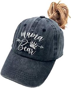 LOKIDVE Mama Bear Ponytail Hat Embroidered Messy High Bun Distressed Baseball Cap