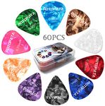 60 Pcs Guitar Picks with 6 Different Thickness Variety Colorful Celluloid Plectrums for Bass, Electric, Acoustic Guitars Ukulele