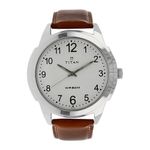 Titan Quartz Analog White Dial Leather Strap Watch for Men-NS1585SL07