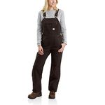 Carhartt womens Relaxed Fit Washed Duck Insulated Bib Overall, Dark Brown, Medium