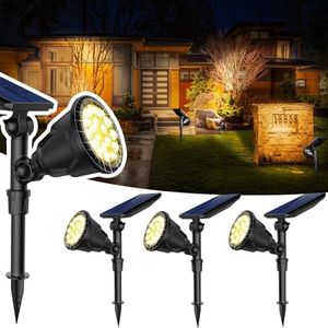 JSOT 600 Lumen Bright Solar Lights Outdoor Waterproof,Solar Powered Landscape Spotlights Solar Walkway Lighting for Backyard Garden Pathway Driveway Path Wall Patio Decor Warm White 4 Pack