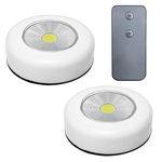 Navoys 2 Pack COB LED Battery-Powered Wireless Night Light Tap Touch Push Lamp with Remote - Self Adhesive Push Light for Closets, Cabinets, Counters or Utility Rooms, Cordless Puck Light