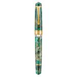 Asvine P20 Piston Fountain Pen Green Marble Acrylic, Medium Nib Gold Trim Smooth Writer Collection with Case Set