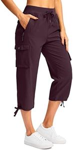Soothfeel Women's Cargo Capris Pants with 6 Pockets Lightweight Quick Dry Travel Hiking Summer Pants for Women Casual (Wine, M)
