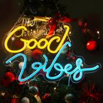 Eufrozy Good Vibes Neon Signs for Wall Decor, Yellow and Blue Good Vibes Led Neon Light 10 Dimmable Led Sign Lightning USB Powered Led Lights Signs for Bedroom Girls Party Birthday Gifts Decoration