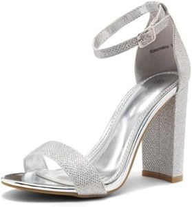 Herstyle Rosemmina Womens Open Toe Ankle Strap Chunky Block High Heel Dress Party Pump Sandals Silver Size: 8.5