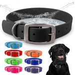 Regal Dog Products Large Black Waterproof Dog Collar with Heavy Duty Double Buckle & D Ring | Vinyl Coated, Custom Fit, Adjustable Biothane Dog Collar | Chew Resistant Waterproof Collar for Dogs