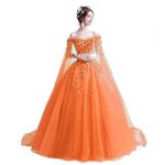 LEJY Women's Off Shoulder Quinceanera Dresses Masquerade Ball Gowns Sweet 16 Prom Dresses Orange 24