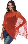SHU-SHI Womens Sheer Poncho Shrug Lightweight Knit Ruffle Pullover Sweater Top (One Size, Burnt Orange)