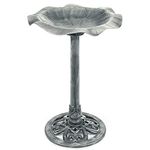 CHRISTOW Plastic Resin Bird Bath for Garden, Leaf Shaped Pedestal Birdbath, Traditional Style, Rustic Metal Effect, Standing Outdoor Water Bowl, 60cm x 43cm x 43cm (Grey)