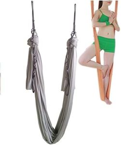 Wellsem®5.5 Yards(5m/Set) Elastic Pilates Yoga Swing Aerial Yoga Hammock with Carabiner&Daisy Chain (Silver)