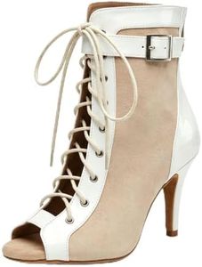 Women’s Ballroom Dance Boots Open Toe High Heel Ankle Shoes with Lace Up