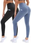 DDOBB 2 Pack Leggings for Women High Waisted Black Gym Leggings with Pockets Tummy Control Stretchy Pants Trousers for Fitness Yoga Running Regular Plus Size