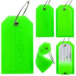 BlueCosto - Luggage Tags - Large, Green, 5 PK - PVC Suitcase Tags w/Privacy Cover & Stainless Steel Wire Loops - Personalised Baggage Identifiers for Travel - Backpack Name Labels