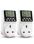 ORIDGET 24 Hour Digital Electric Timer Plug Socket UK with On-Off Repeat Cycle Timer, Daily Program and Countdown for Lights and Home Appliances, 13A / 240V (2 Products in One Packing Box)