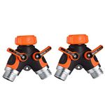 Set of 2 Y Hose Splitters 2 Way, Hose Connector Garden Outdoor Faucet -Water Tap Garden Hose Shut Off Valve Connector for Lawn and Garden- with Comfortable Rubberized Grip (Orange)