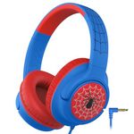 iClever Kids Headphones with Cord, 85dBA Safe Volume Wired Headphone for Kids, Stereo Sound Foldable Adjustable, 3.5mm Jack, Over Ear Kid Headphones for School, Blue (Red & Blue)