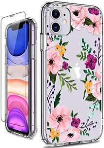 GiiKa iPhone 11 Case with Screen Protector, Clear Heavy Duty Protective Case Floral Girls Women Shockproof Hard PC Back Case with Slim TPU Bumper Cover Phone Case for iPhone 11, Small Flowers