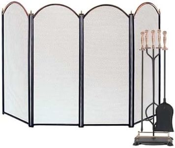 Panacea Fireplace Tool Set and Screen, Black & Antique Brass
