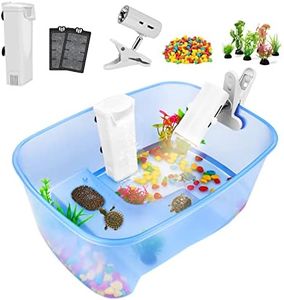 Rypet Baby Turtle Aquarium Tank Starter/ Accessories Kit - Reptile Terrariums Tortoise Habitat with UV Basking Light Lamp, Water Filter, Rocks, Small Plants for Frog Hermit Crab