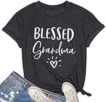 Blessed Grandma Shirt for Women Grandmother Heart Graphic Tees Grandma Gift T-Shirt Tops, Grey, Medium