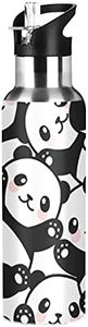 Panda Water Bottle Kids Panda Bottle with Straw Lid Leakproof Cute Animal Print Insulated Stainless Steel Water Flask Bottle for Sports Gym Outdoor 20 oz