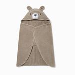 MORI Baby Boys and Girls Hooded Bear Kids Towel in Taupe - 100% Organic Cotton Unisex Infant Soft Blanket - Absorbent and Long Lasting - 100 x 88 cm