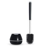 BOOMJOY Toilet Brush and Holder Set, Black Silicone Toilet Bowl Cleaner Brush, Toilet Scrubber Brush with Tweezers for Bathroom Cleaning, RV Accessories and House Organization Must-Haves