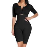 Joyshaper Shapewear Bodysuit for Women Firm Tummy Control Lace Full Body Shaper Fajas Colombianas Short Sleeve Shaping Body Butt Lifter Thigh Slimmer Tucking Underwear with Zip Black L