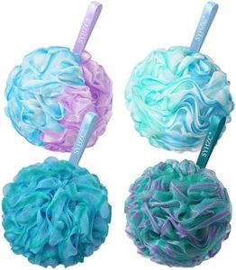 SYHZC Large 75g Loofah, Shower Puff for Women and Men, Mesh Pouf, Soft Shower Pouf, Bath Scrunchie, Multi Pack Body Puff, Exfoliating Bath Sponge for Adults - Loofa Set of 4 Flower Color