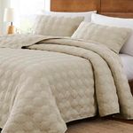 Beige Quilt Queen Size Bedding Sets with Pillow Sham, Tan Lightweight Bedspread Coverlet, Cream Ultra Soft Microfiber Quilted Blanket Thin Comforter Bed Cover for All Season, 3 Piece, 90x90 inches