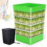 Creative.c Bean Seed Sprouter Kit Micro Greens Growing Trays with Sprout Lid Blackout Sleeves Drain Tray Four Tier Stackable Sprouts Growing Kit for Broccoli Alfalfa Seed Wheat Grass